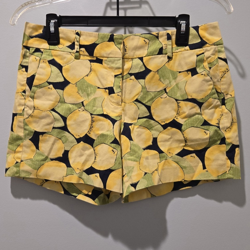Ann Taylor Lemon Print‎ Chino Shorts Pockets Cotton Blend Size 4